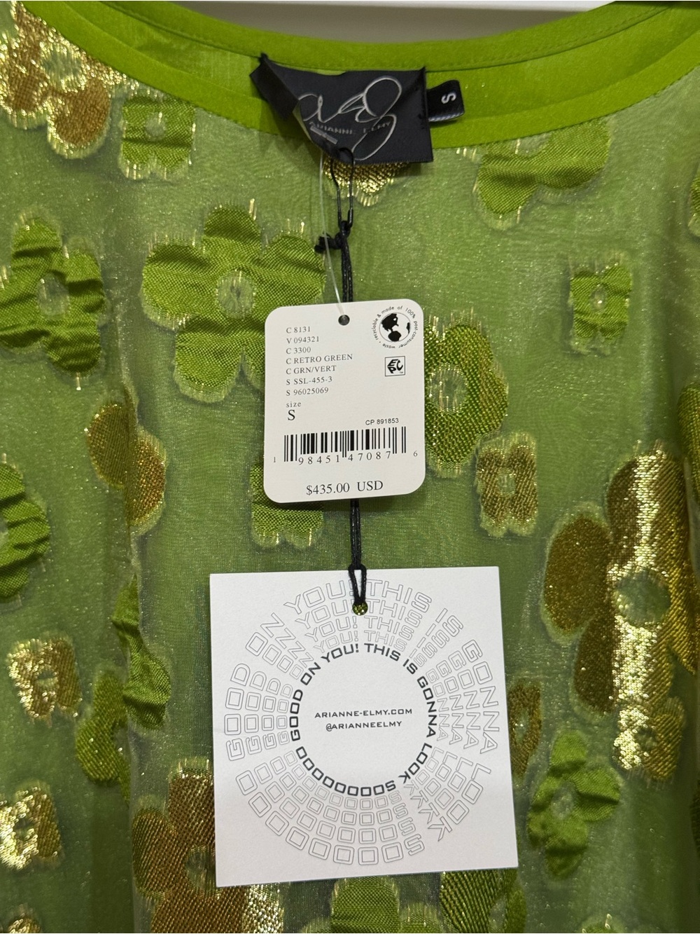 Arianne Olive Green Sheer Tunic with Gold Floral Accents - Picture 2 of 3